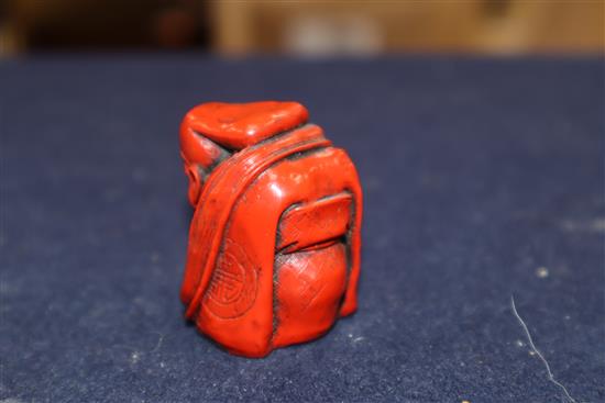 A Chinese carved jade group of two kylin, red lacquered and carved figure of a sage tallest 7cm